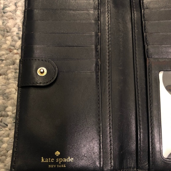 Kate Spade Darcy Slim Bifold Wallet 12 Card Slots Gold Black Polka Dot - Picture 10 of 14